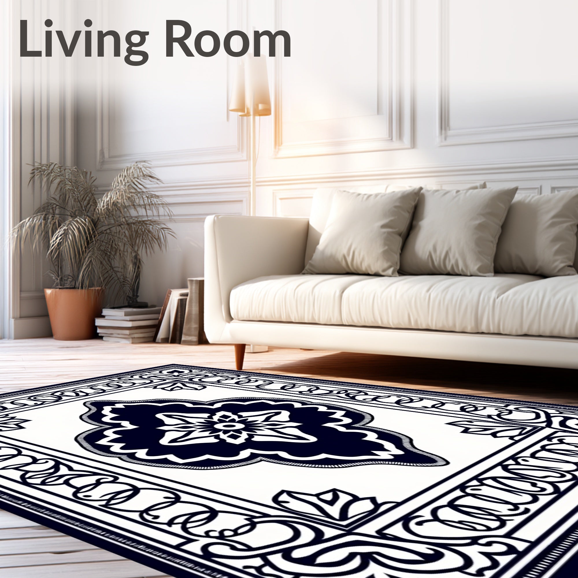 Deep Navy Classic Floral Medallion Rug