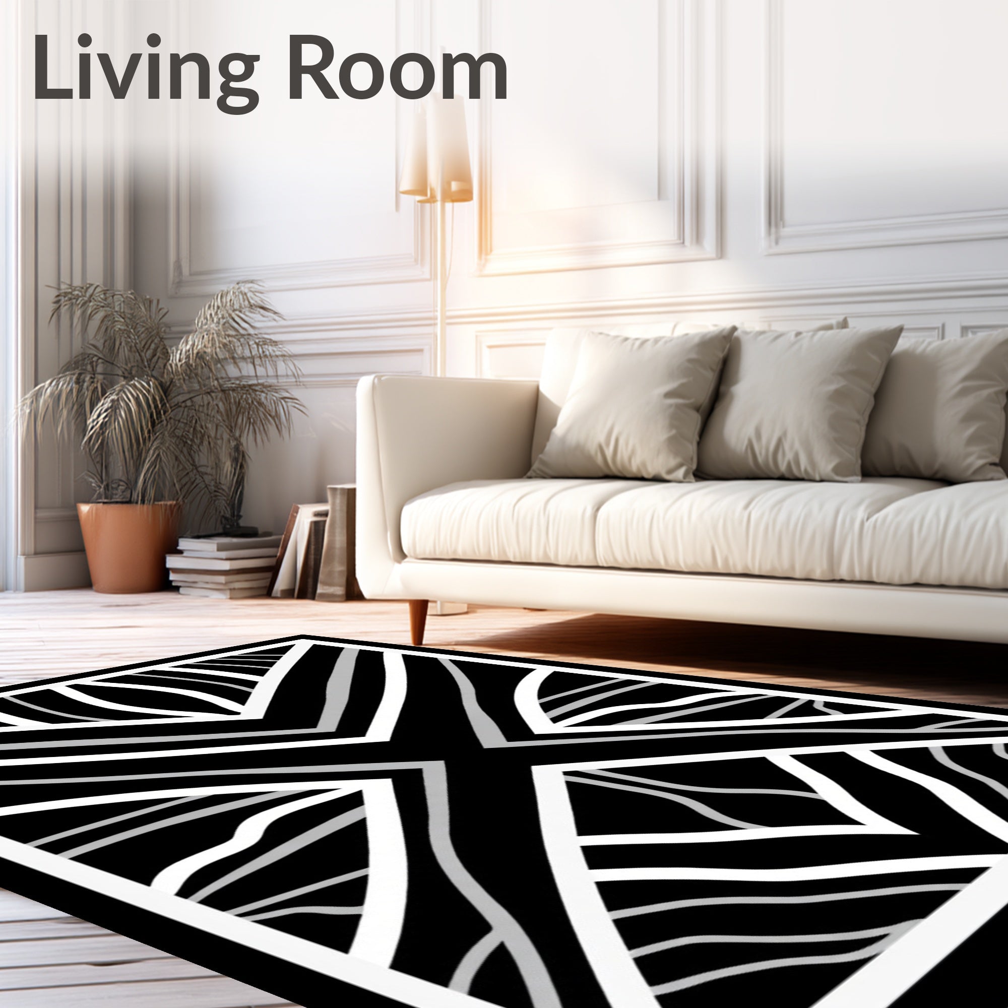 Bold Black White Geometric Abstract Rug