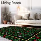 Festive Red White Green Floral Snowflakes Rug
