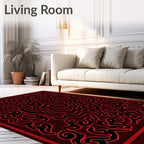 Crimson Black Abstract Swirl Rug