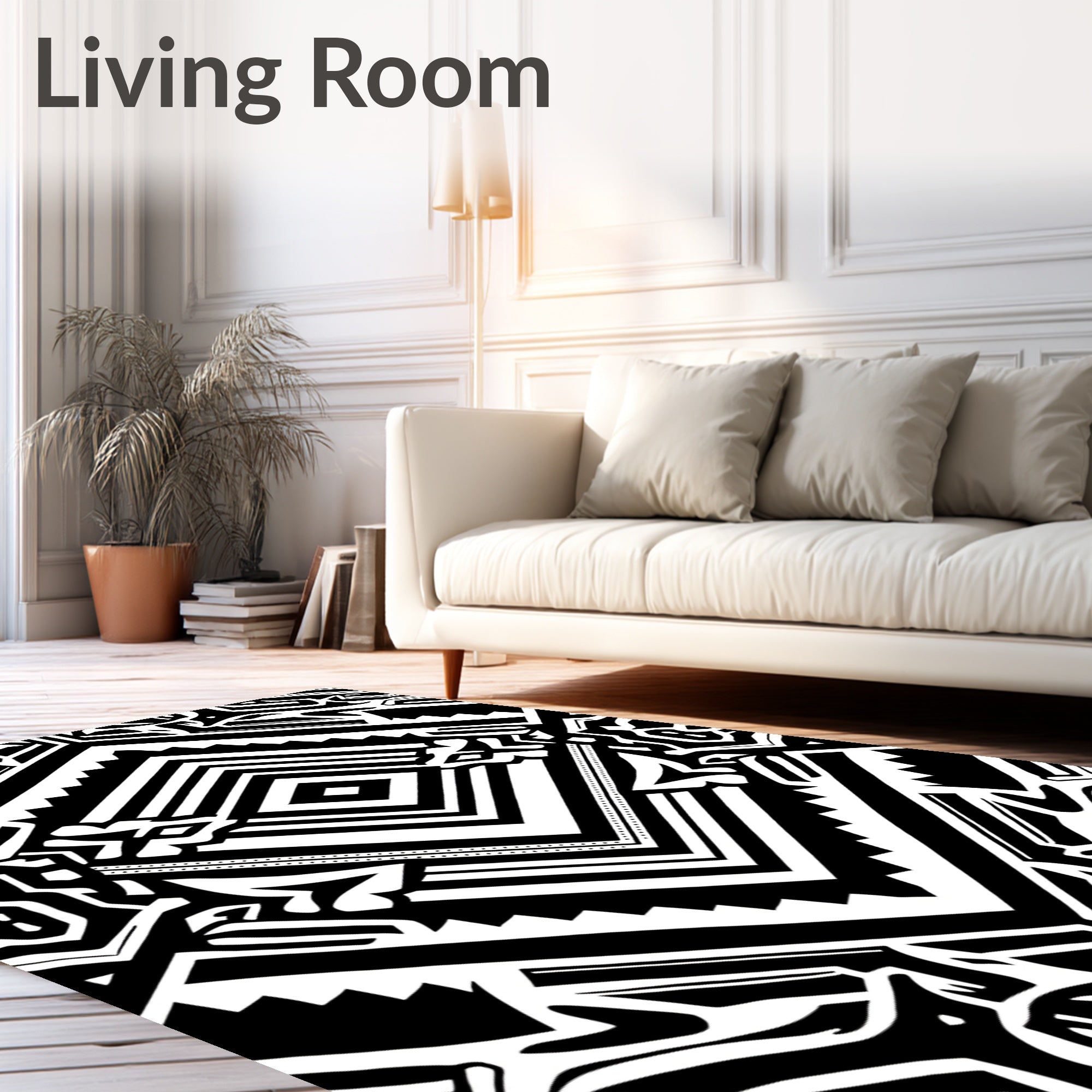 Bold Black White Geometric Tribal Rug