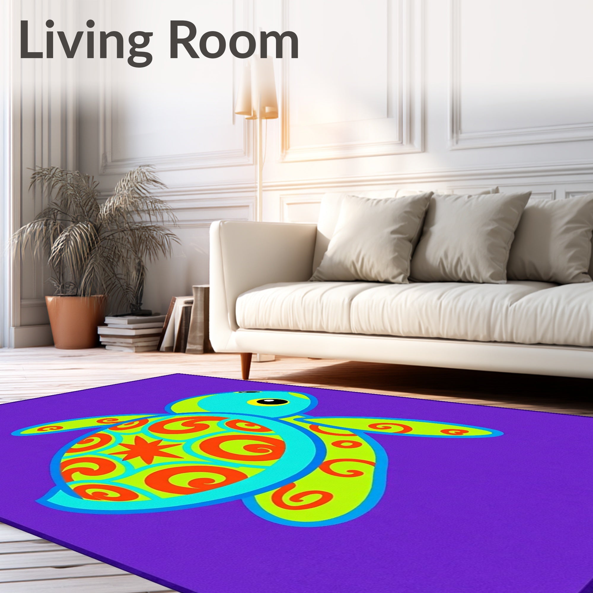 Whimsical Turtle Aqua Orange Swirls Rug