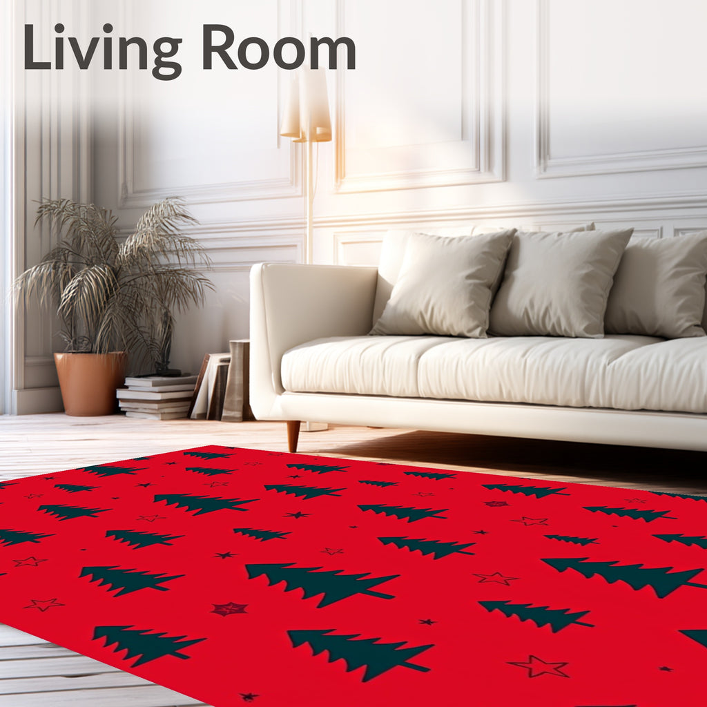 Festive Red Evergreen Stars Rug