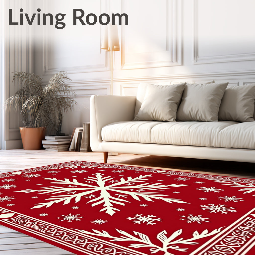 Crimson White Snowflake Cluster Border Rug