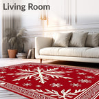 Crimson White Snowflake Cluster Border Rug