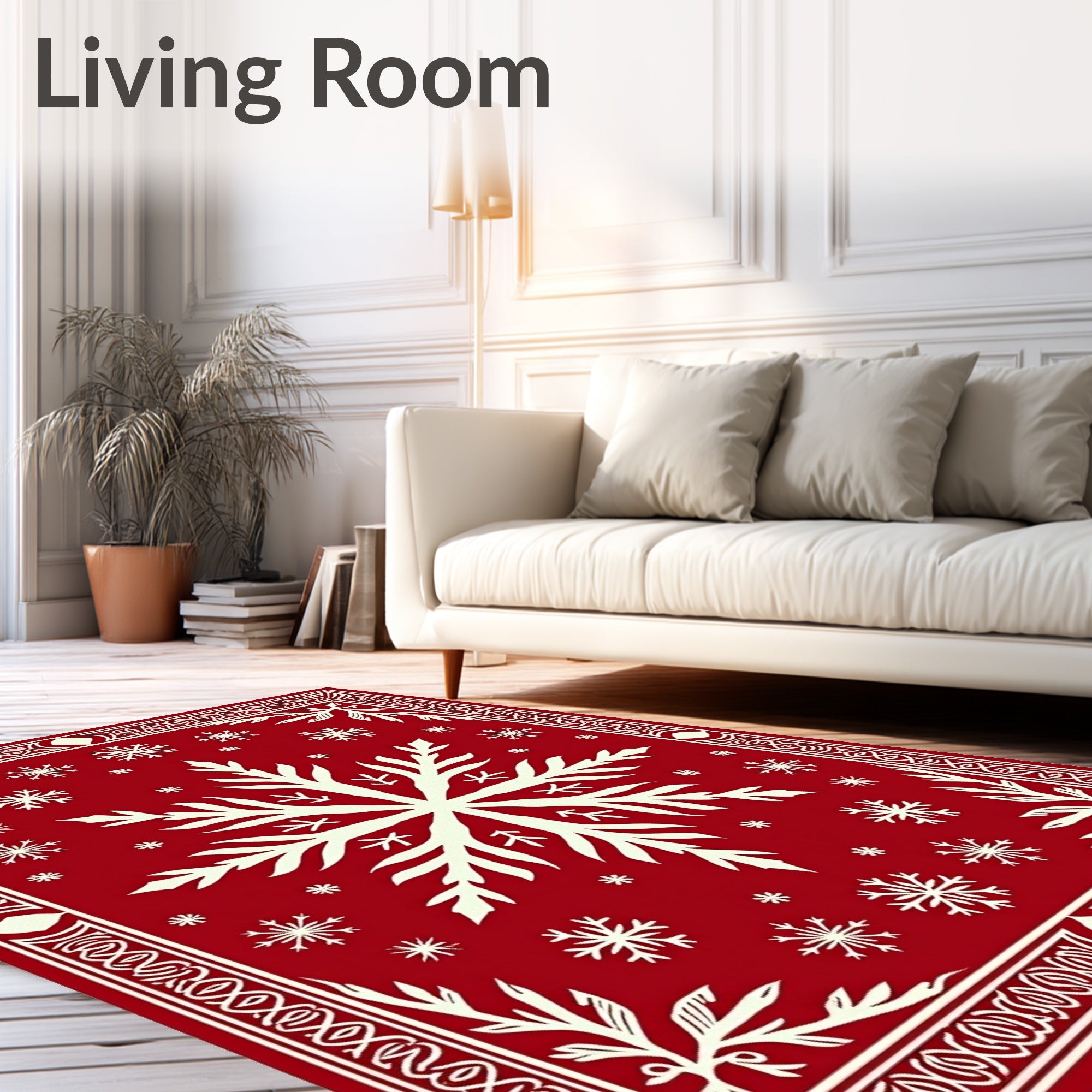 Crimson White Snowflake Cluster Border Rug