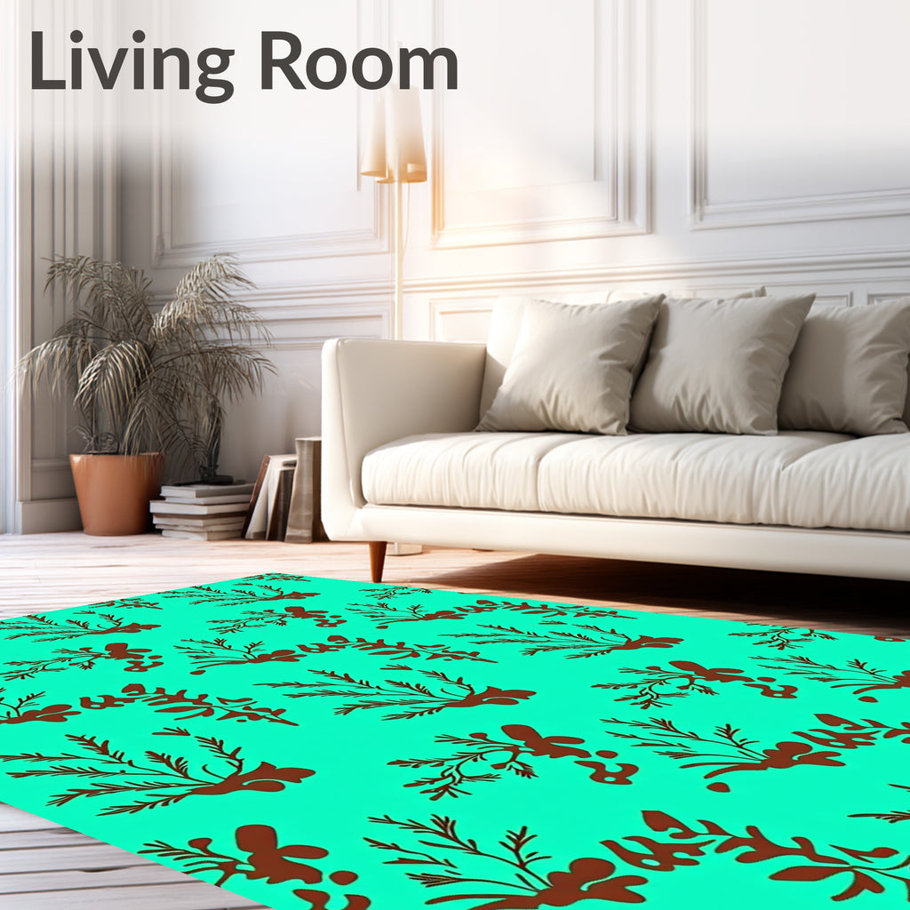 Aqua Brown Botanical Branch Arrangement Rug
