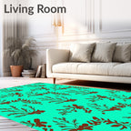 Aqua Brown Botanical Branch Arrangement Rug
