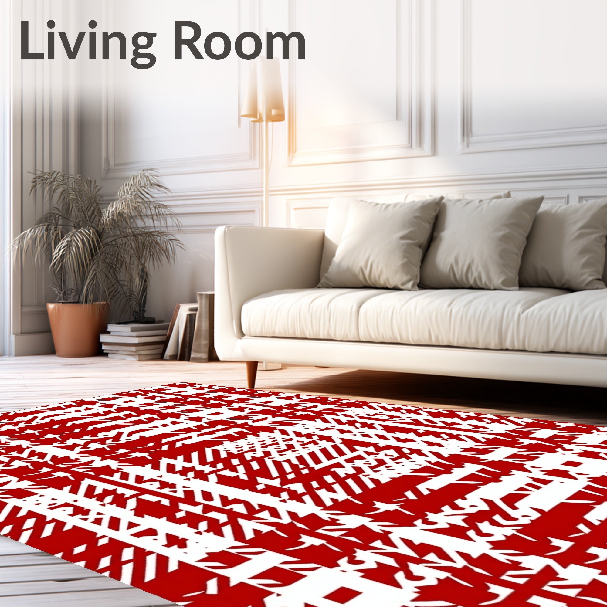 Red White Jagged Plaid Square Rug