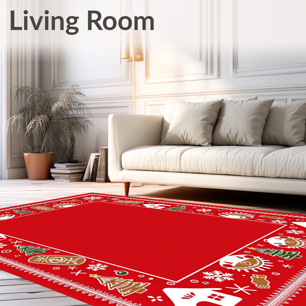 Festive Gingerbread Holiday Red Border Rug