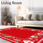 Festive Gingerbread Holiday Red Border Rug