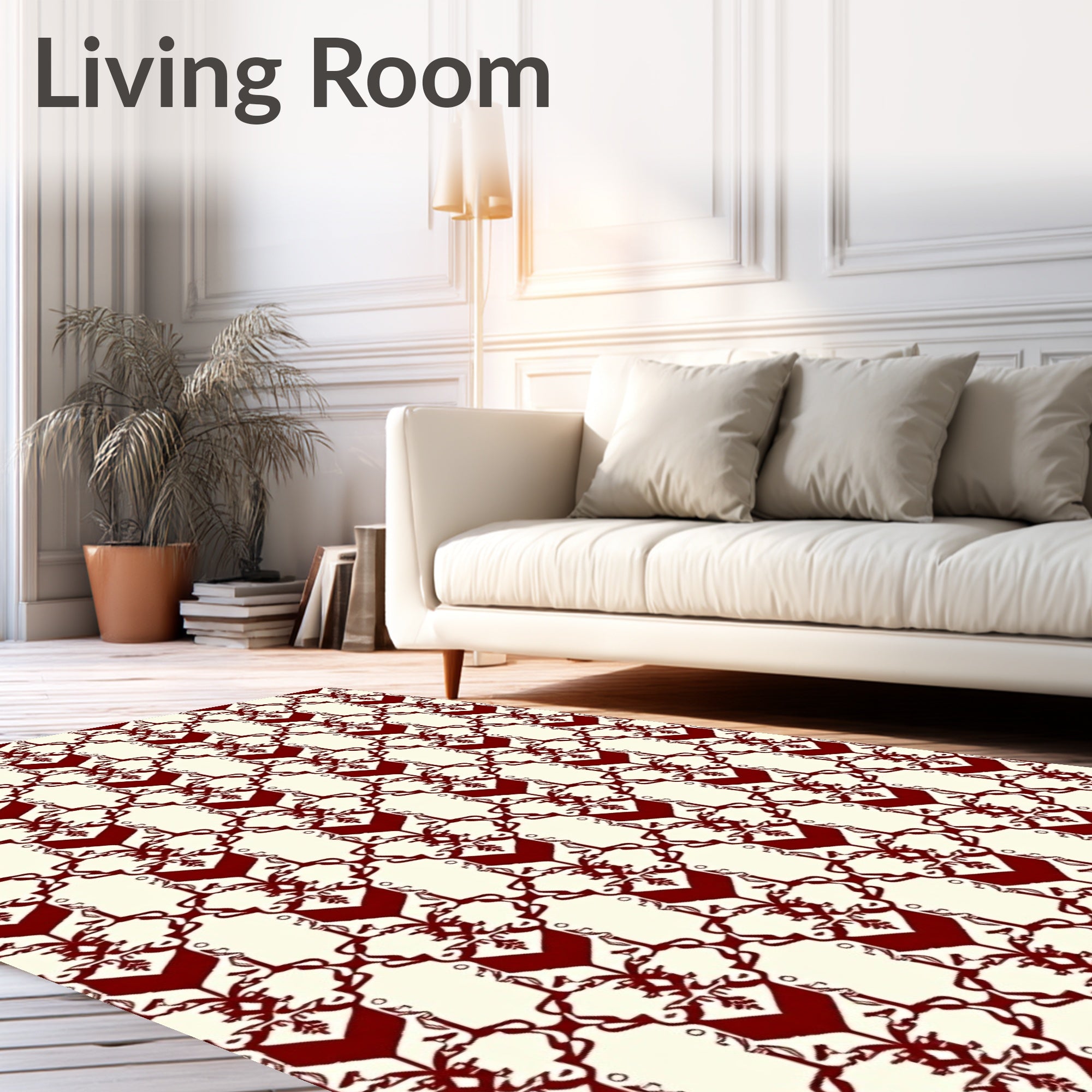 Deep Red Traditional Medallion Stripe Rug