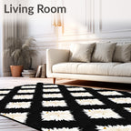 White Feather Diamonds Black Background Rug