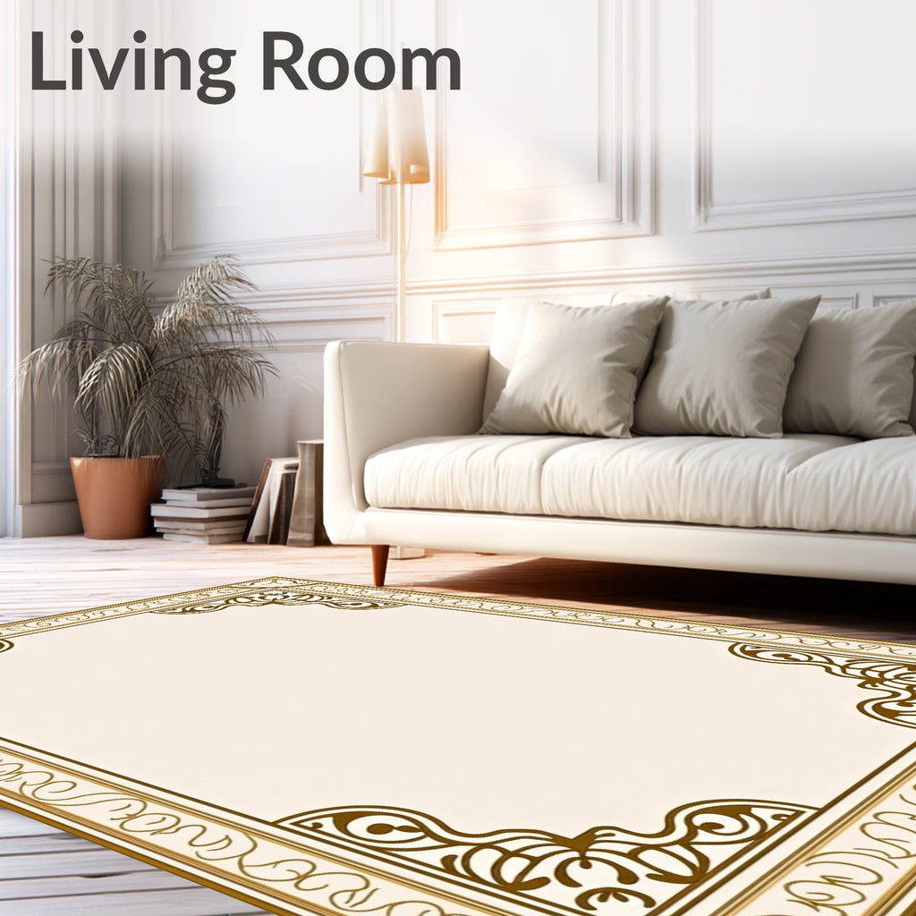 Ornate Brown Ivory Scroll Border Rug