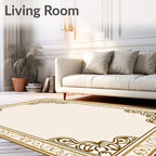 Ornate Brown Ivory Scroll Border Rug
