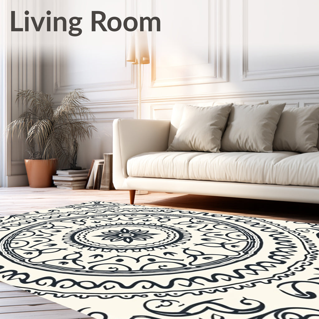 Dark Navy Cream Mandala Flourish Rug