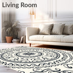 Dark Navy Cream Mandala Flourish Rug