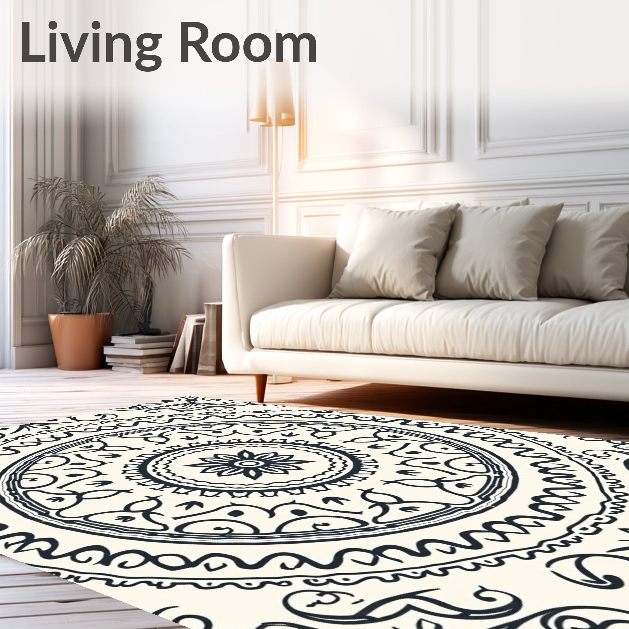 Dark Navy Cream Mandala Flourish Rug
