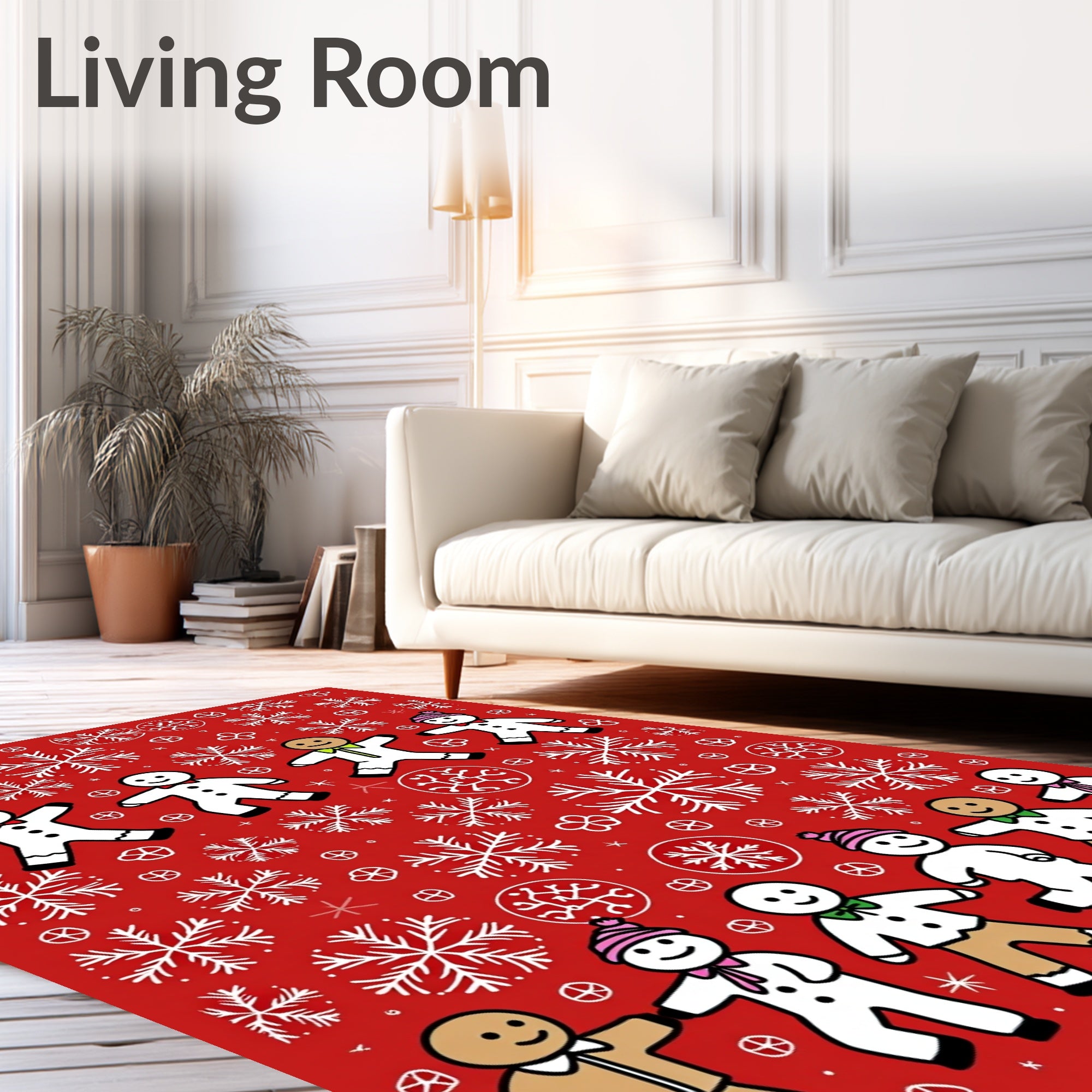 Christmas Gingerbread Snowflakes Red Background Rug