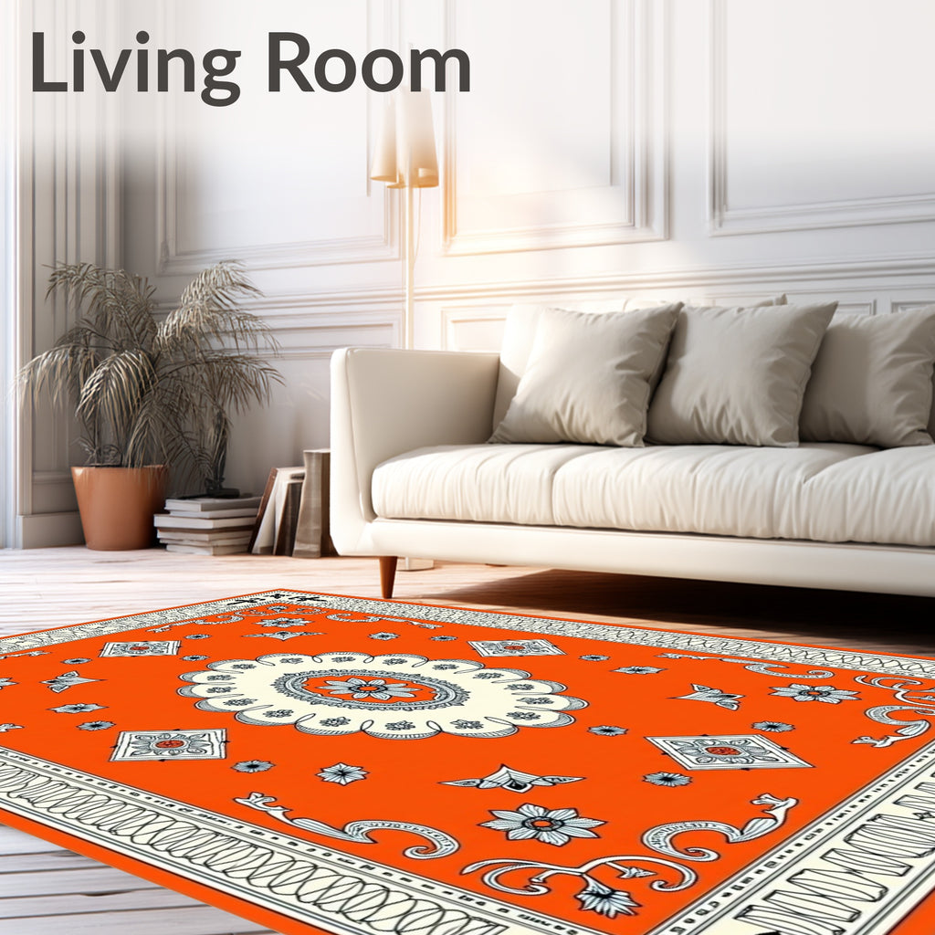 Orange Floral Diamond Medallion Rug