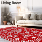 Red White Festive Ornate Floral Butterfly Rug
