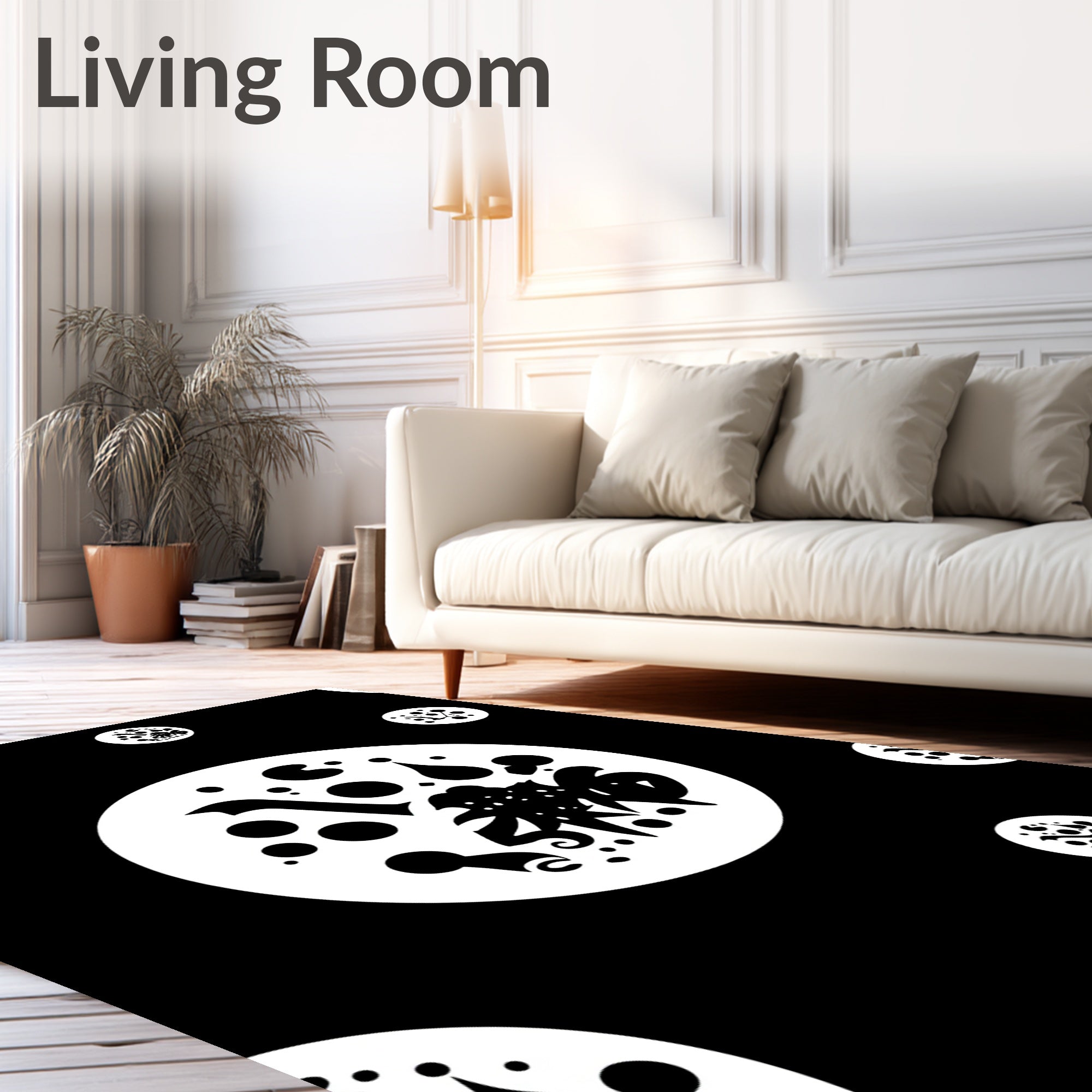 Monochrome Whimsical Celestial Orbs Rug