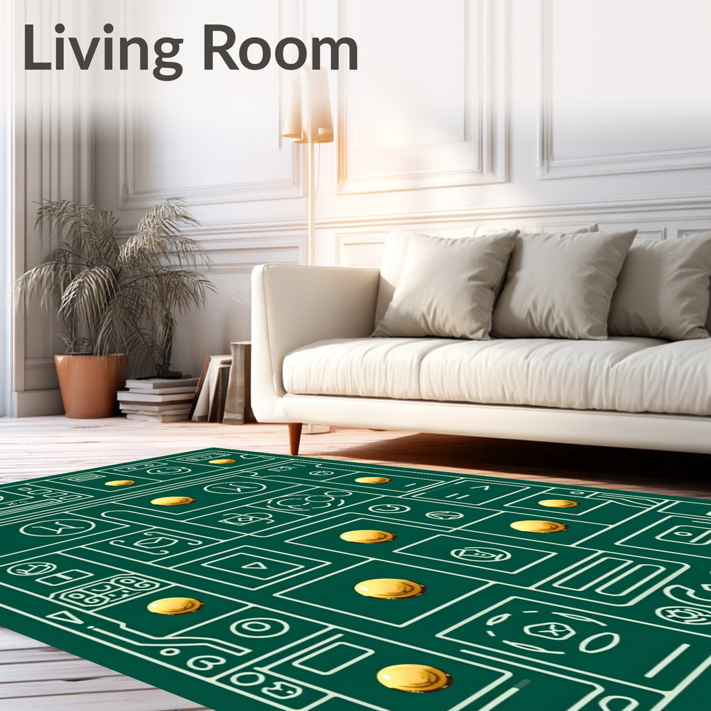 Geometric Abstract Circuit Board Gold Coins Rug