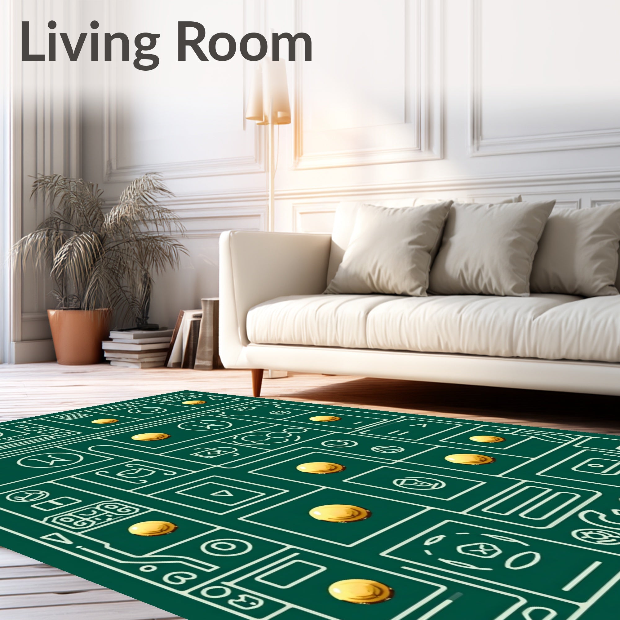 Geometric Abstract Circuit Board Gold Coins Rug