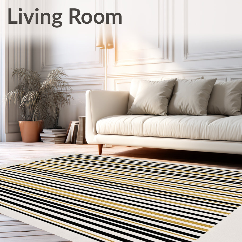 Glamorous Black Gold Vertical Stripe Rug