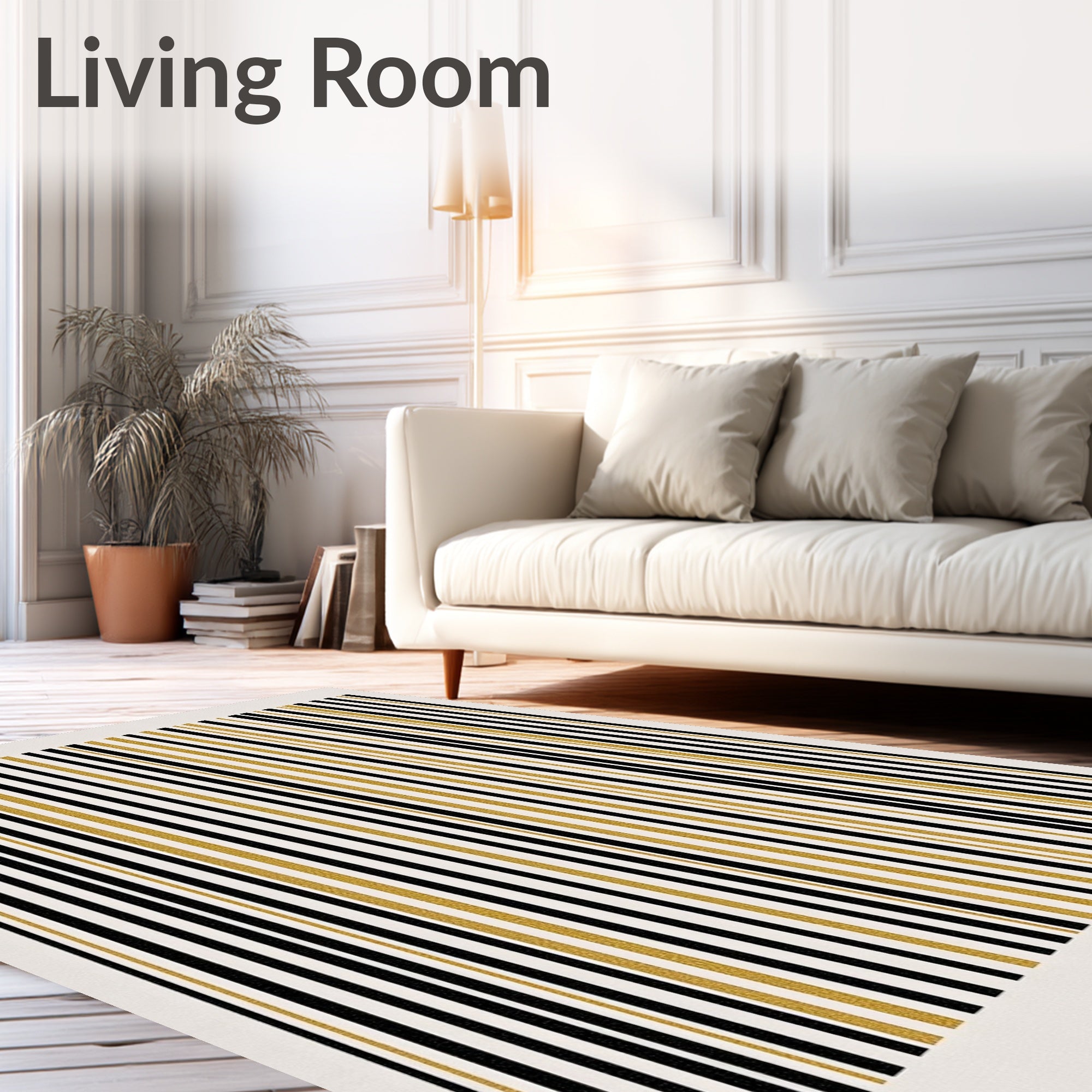 Glamorous Black Gold Vertical Stripe Rug