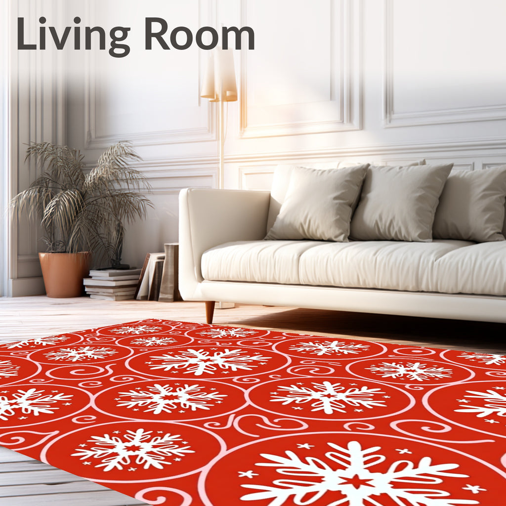 Crimson White Snowflake Circles Rug