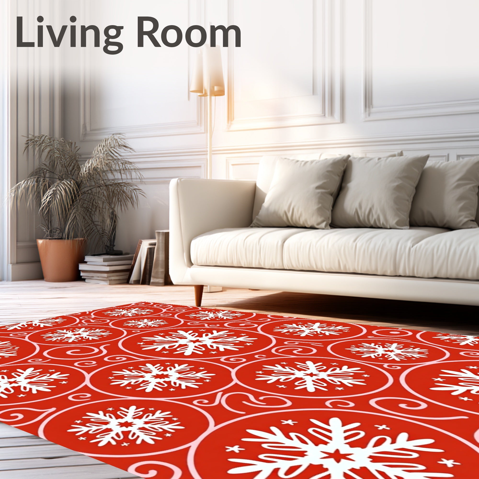 Crimson White Snowflake Circles Rug