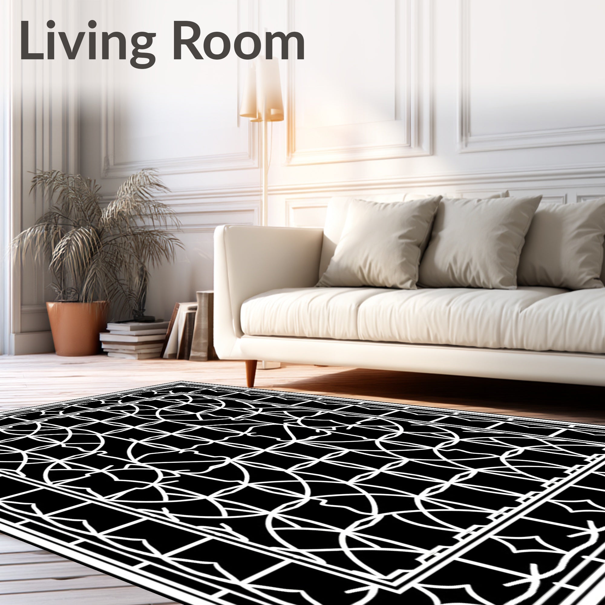 Monochromatic White Arabesque Lattice Rug