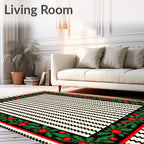 Folk Art Red Berry Floral Border Rug