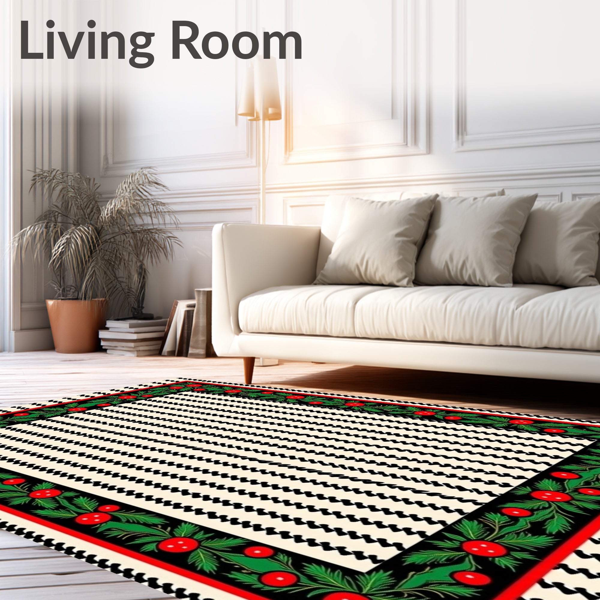 Folk Art Red Berry Floral Border Rug