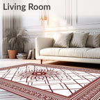 Crimson Sunburst Geometric Border Rug
