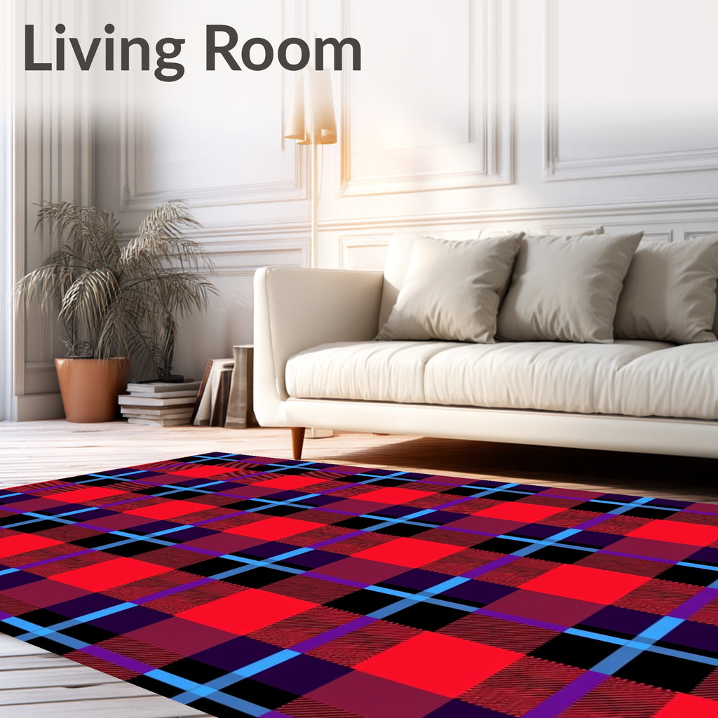 Classic Red Blue Plaid Tartan Squares Rug