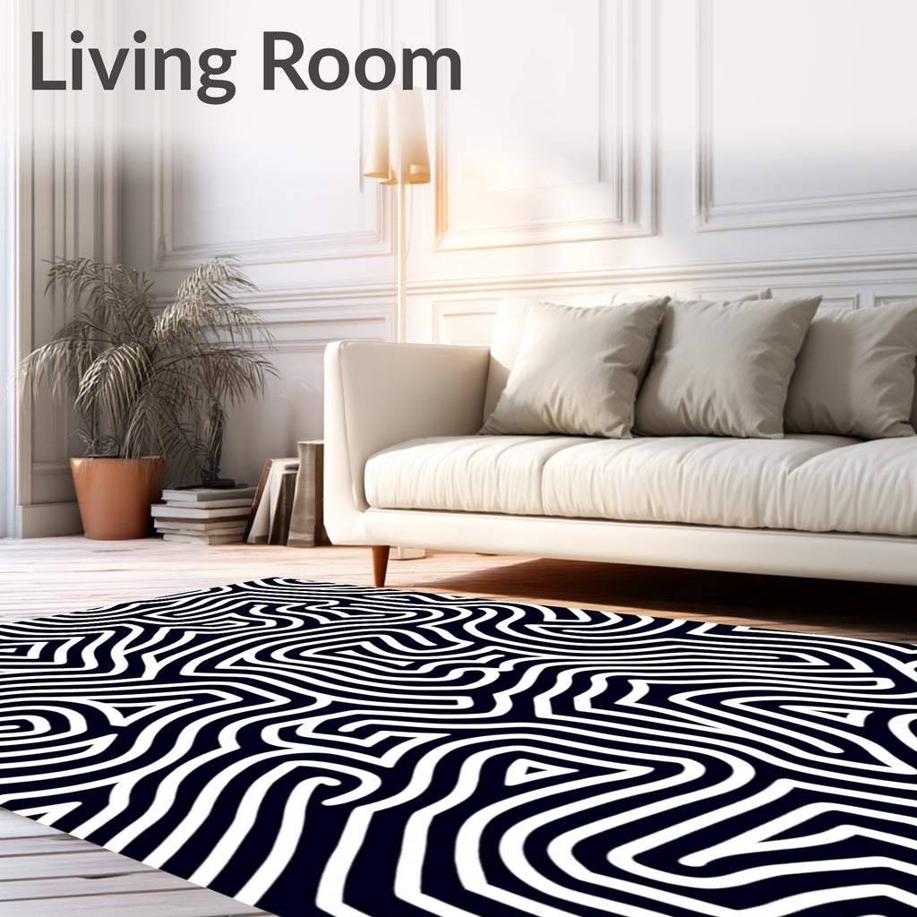Abstract Navy White Maze Lines Rug