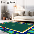 Green Jewel Toned Geometric Border Rug