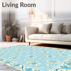 Light Blue Floral Medallion Border Rug