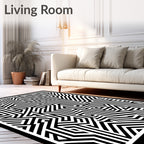 Black White Geometric Maze Lines Rug