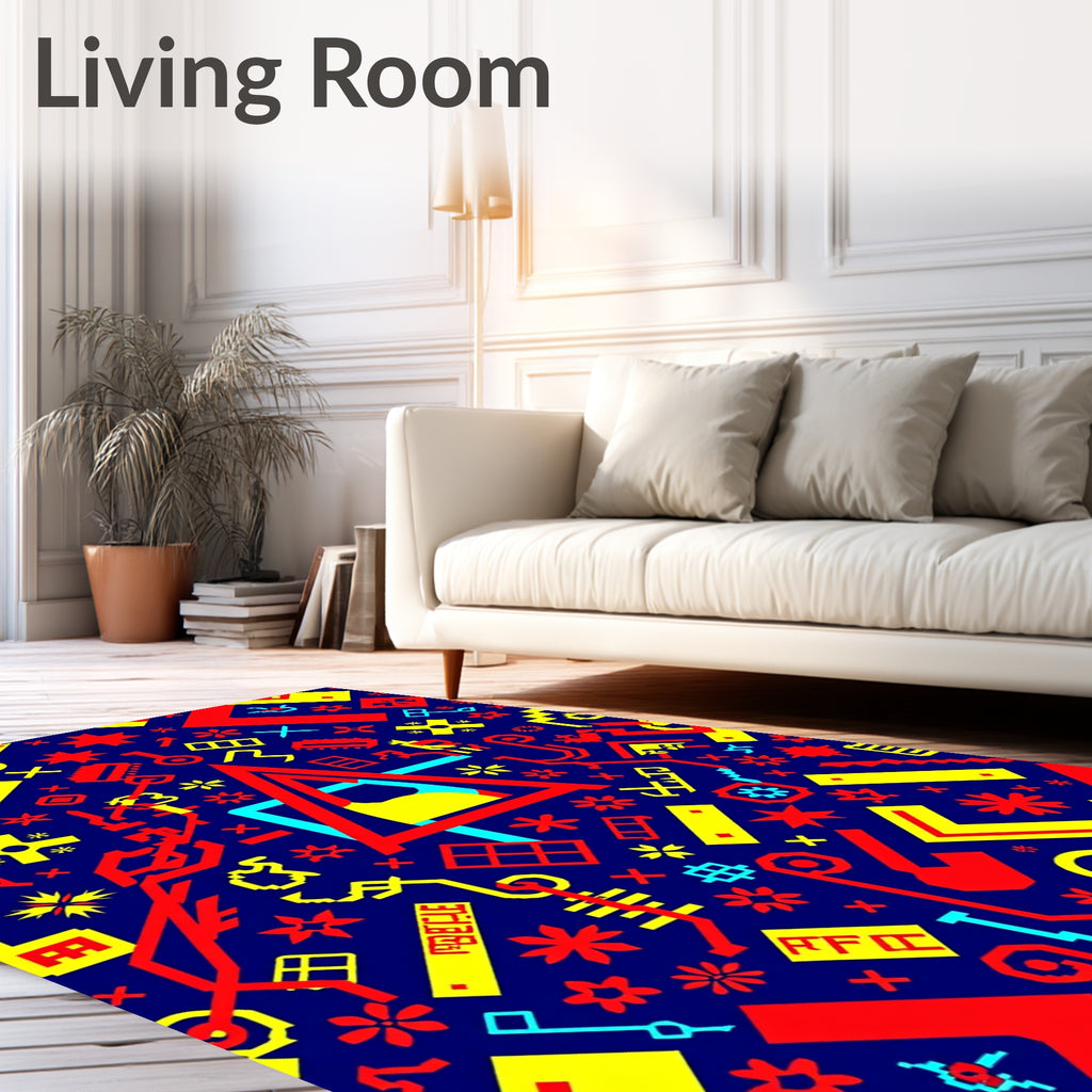 Bold Geometric Digital Red Yellow Blue Rug