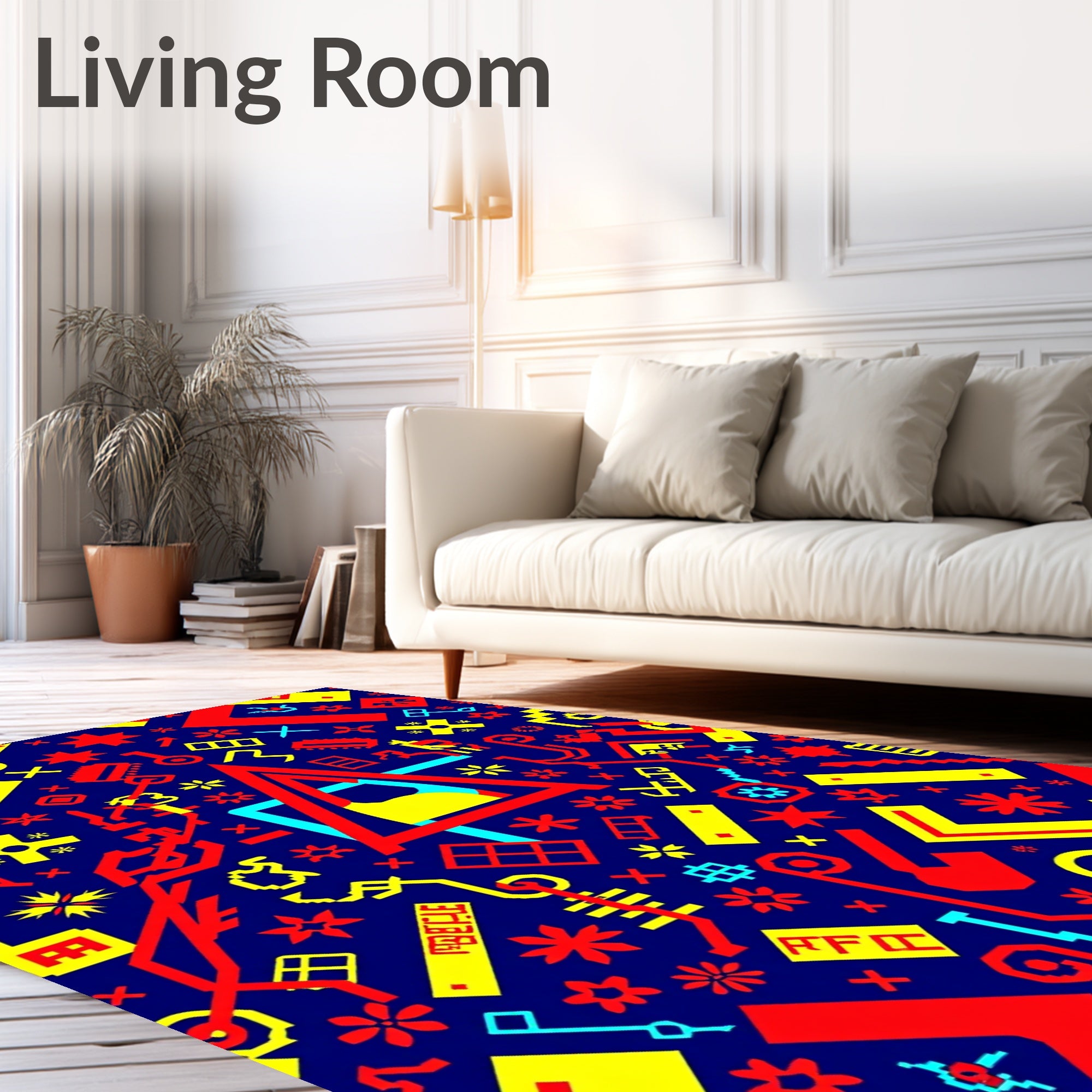 Bold Geometric Digital Red Yellow Blue Rug