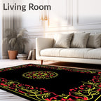 Red Yellow Floral Scroll Medallion Frame Rug
