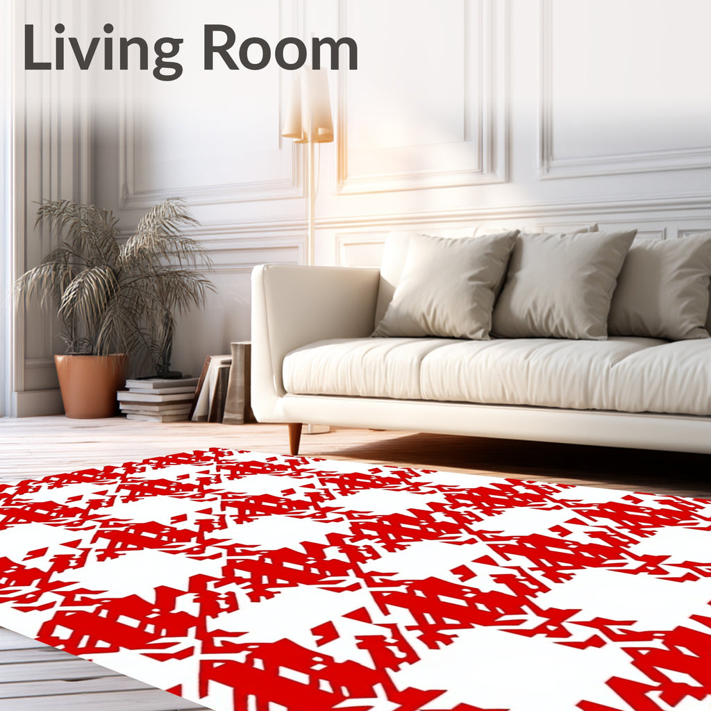 Vibrant Red Houndstooth Checkered Rug