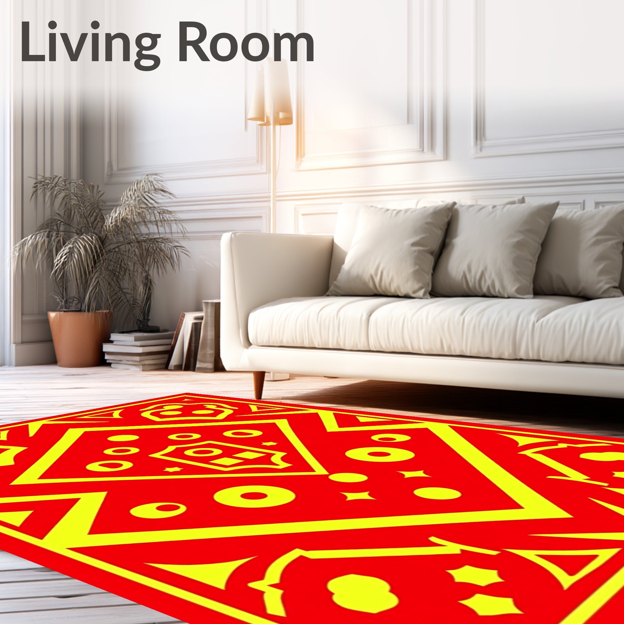 Vibrant Red Yellow Geometric Crest Rug