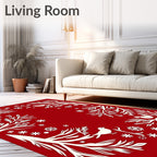 Crimson Winter Birds Snowflakes Border Rug