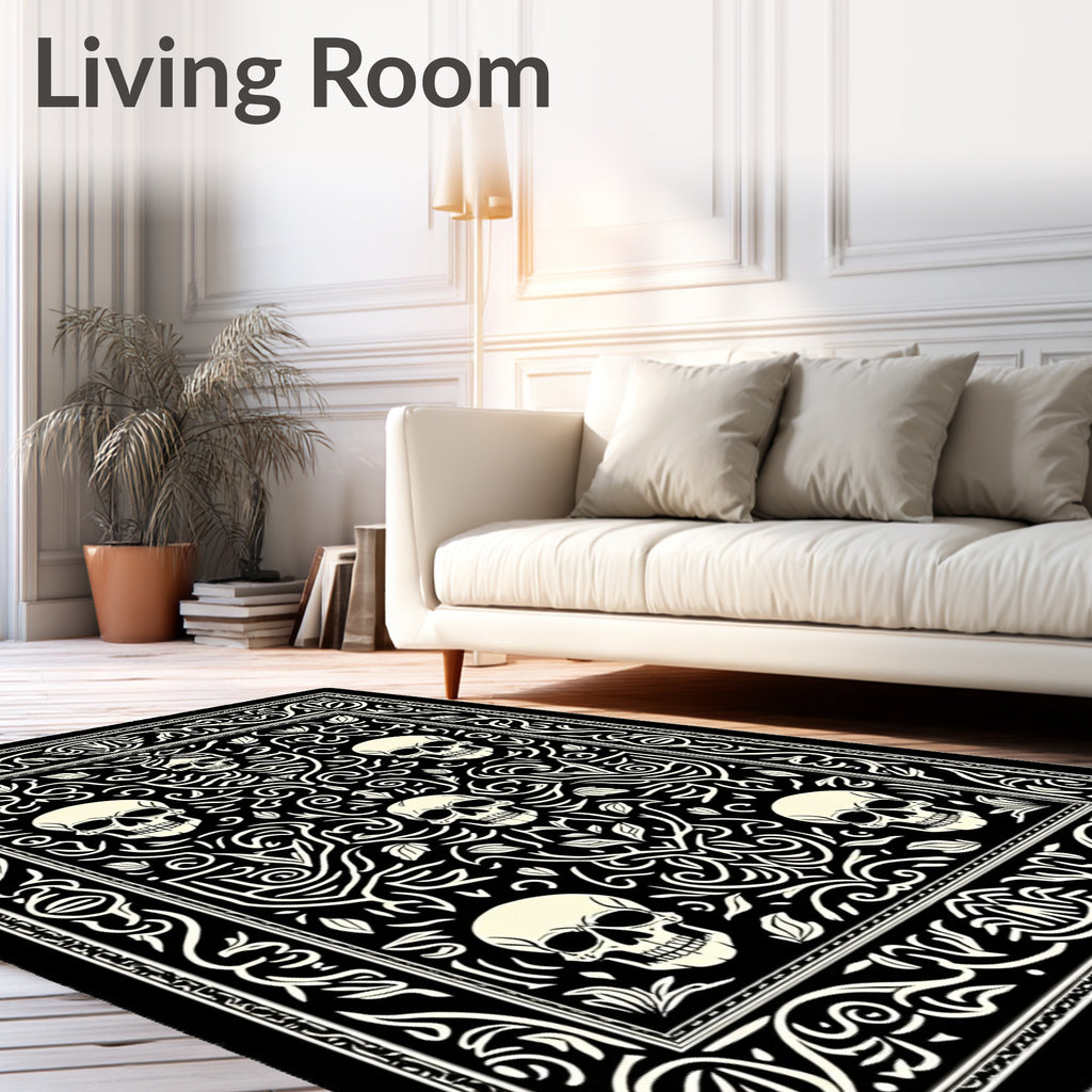 Gothic Skull Floral Scrollwork Rug
