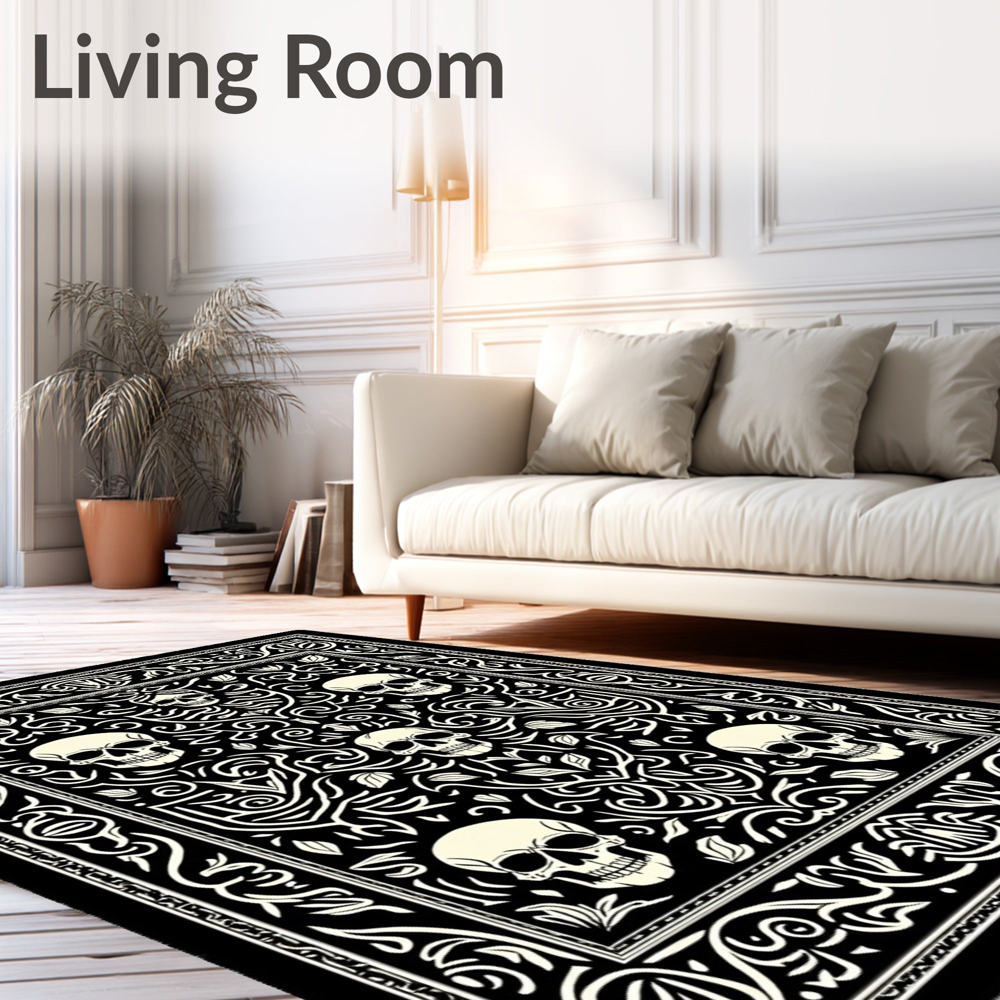 Gothic Skull Floral Scrollwork Rug