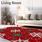 Red White Snowflake Poinsettia Medallion Rug